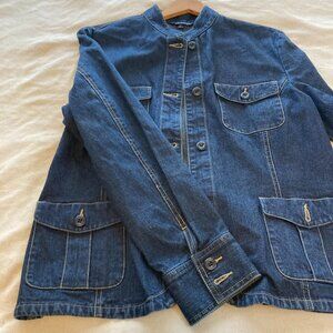 Lands End Women’s Blue Jean Denim Jacket Coat Decorative Buttons Size US 10-12